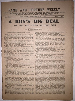 Fame and Fortune Weekly, No. 886, September 22, 1922: A Boy&rsquo;s Big Deal; or, The Wall St. Tip That Won