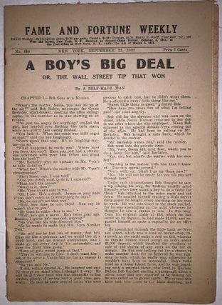 Fame and Fortune Weekly, No. 886, September 22, 1922: A Boy’s Big Deal; or, The Wall St. Tip That Won