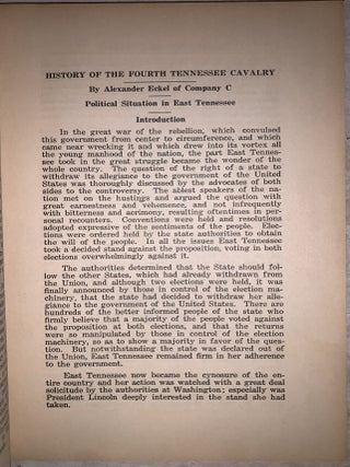 History of the Fourth Tennessee Cavalry: U.S.A. War of the Rebellion 1861-65: All of Which I Saw and Part of What I Was