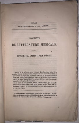 Études médicales, historiques et critiques sur les médecins de l’Antiquité, et en particulier sur Hippocrate, Galien, Paul d’Égine
