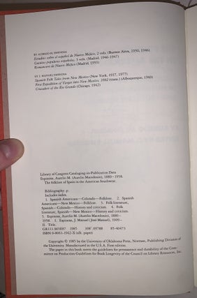 The Folklore of Spain in the American Southwest: Traditional Spanish Folk Literature in northern New Mexico and southern Colorado