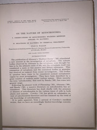 On the Nature of Mitochondria: Parts I&ndash;IV, VIII & IX. Four Offprints, 1922&ndash;1925