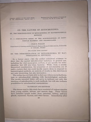 On the Nature of Mitochondria: Parts I&ndash;IV, VIII & IX. Four Offprints, 1922&ndash;1925