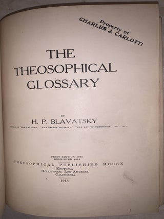The Theosophical Glossary