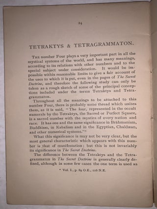 Studies in the &ldquo;Secret Doctrine&rdquo;: I. The Monad; II. Tetraktys & Tetragrammaton