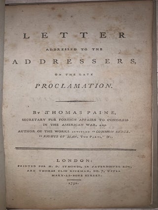 Letter Addressed to the Addressers, on the Late Proclamation.