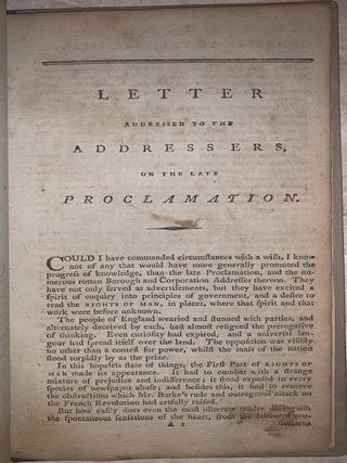 Letter Addressed to the Addressers, on the Late Proclamation.