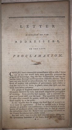 Letter Addressed to the Addressers, on the Late Proclamation.
