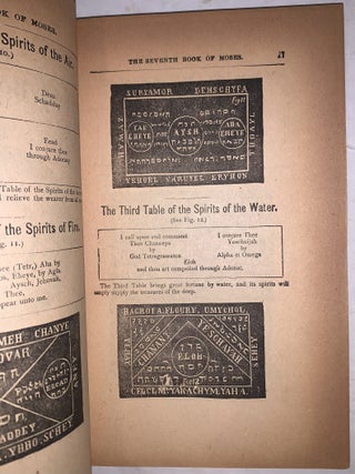 The Sixth and Seventh Books of Moses: or Moses' Magical Spirit-Art, Known as the Wonderful Arts of the Old Wise Hebrews, taken from the Mosaic book of the Cabala and the Talmud, for the good of Mankind; Translated from the German, Word for Word, According to Old Writings. With Numerous Engravings.