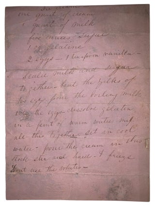 Manuscript Ice Cream Recipe, ca. 1890&ndash;1910, Dr. William Woys Weaver Provenance