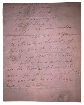 Item #570 Manuscript Ice Cream Recipe, ca. 1890–1910, Dr. William Woys Weaver Provenance