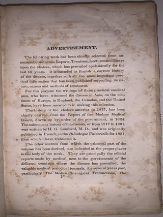 A Treatise on Epidemic Cholera; Including an Historical Account of Its Origin and Progress, to the Present Period