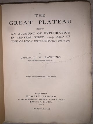 The Great Plateau: Being an Account of Exploration in Central Tibet, 1903, and of the Gartok Expedition 1904-1905vvv